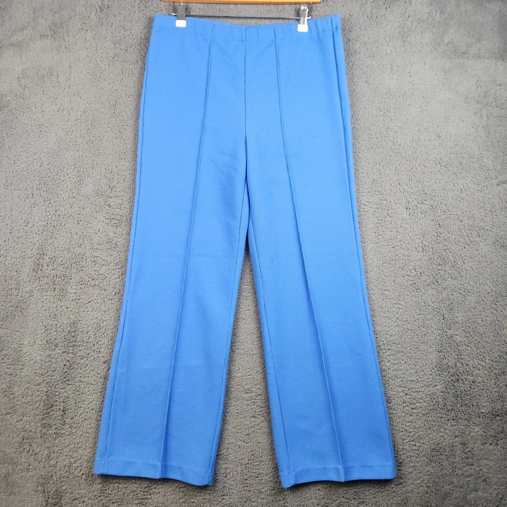 Vintage Sears Blue Double Knit Slacks Womens 12 32x30 Wide Leg Made in USA 70s